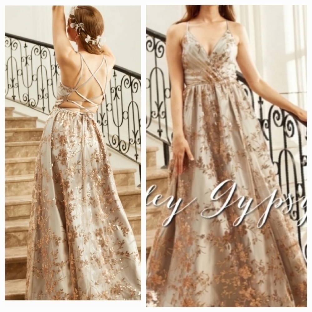 Contrast Sequined Geometric Pattern Maxi Dress NWT - image 1